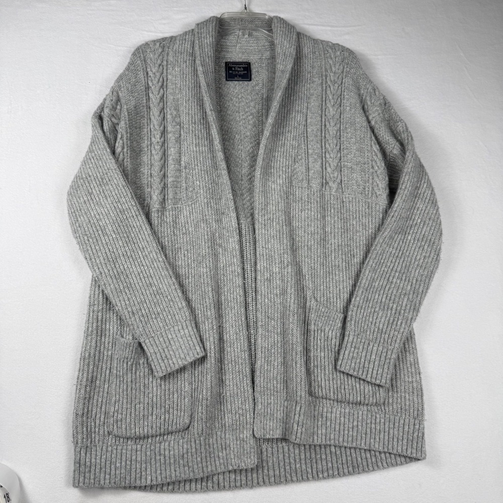 Abercrombie & Fitch Y2K Grandpa Core Cable Knit Cardigan Gray Women's L